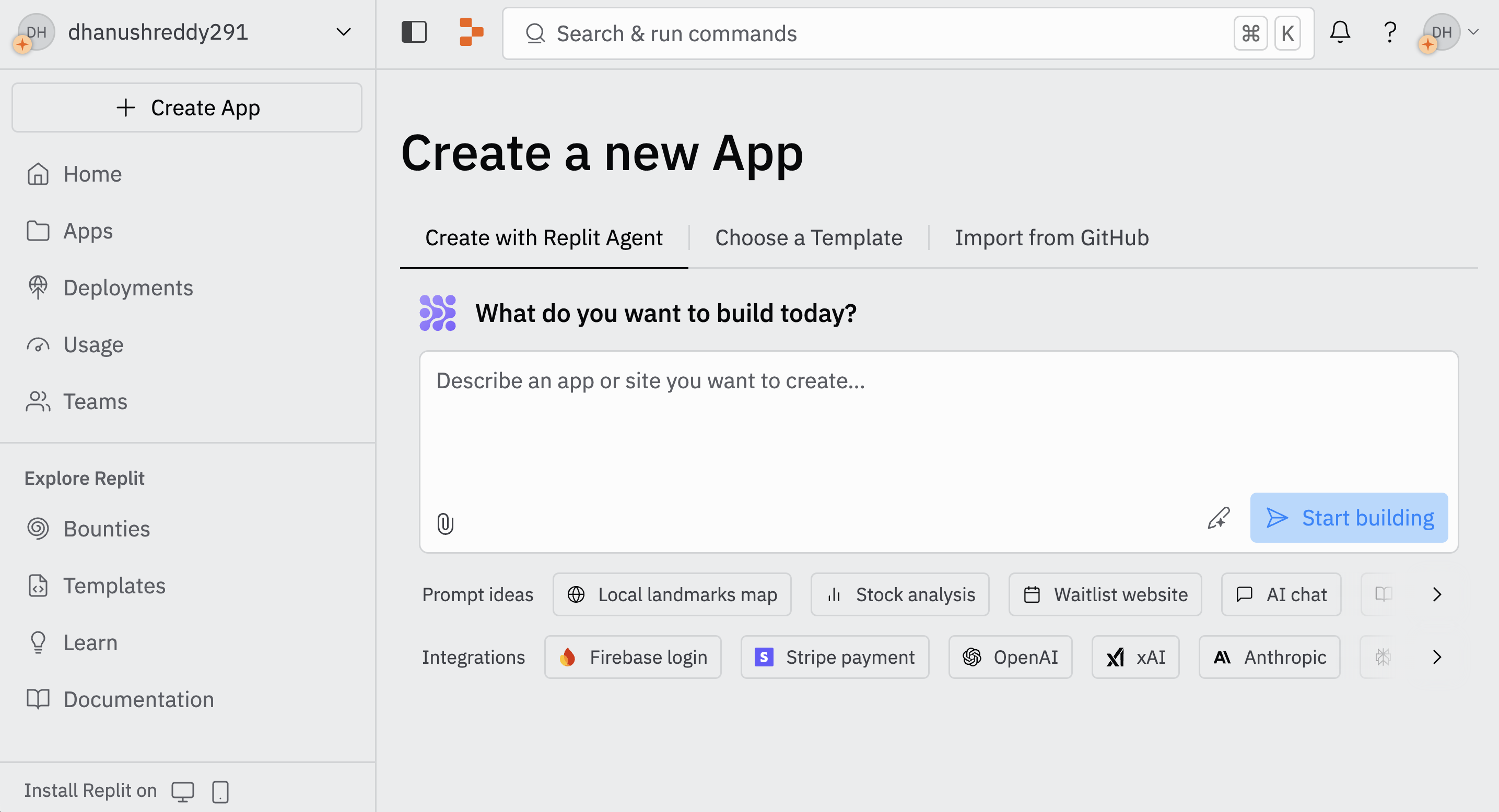 Replit Agent Create App